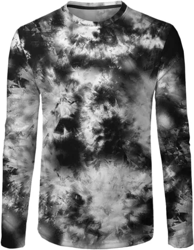 Vista 3 de Camisas de manga larga para hombre, teñido anudado, hipster, hip hop, cuello redondo, ajuste delgado, deportes, culturismo, músculo