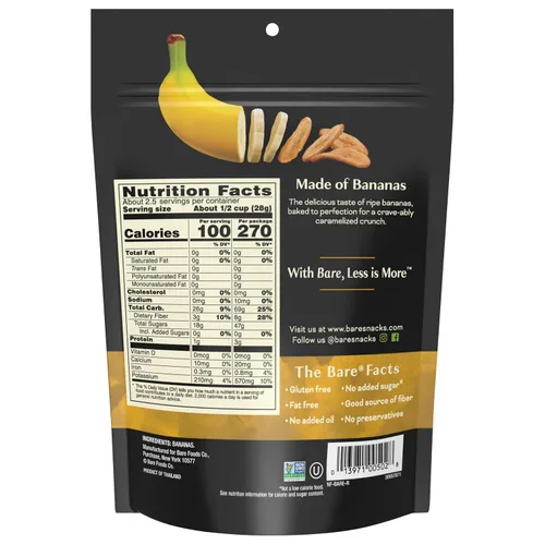 Vista 2 de Bare Chips de plátano crujientes al horno, simplemente plátano, sin gluten, bolsa de 2.7 onzas