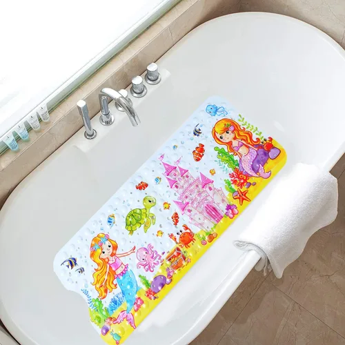 Vista 4 de Tapete de baño antideslizante para baño interior para niños, niñas y niños, tapete de ducha de animales marinos de dibujos animados, tapete de baño