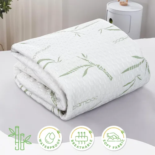 Vista 7 de Hannah Linen Protector de colchón de bambú, 100% impermeable, funda de colchón individual – Funda de colchón de bolsillo profundo ajustable de hasta