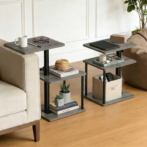 Vista 11 de Faesun Mesa auxiliar de mesa C de altura ajustable, bandeja giratoria de 360° para espacios pequeños, mesita de noche pequeña para sala de estar