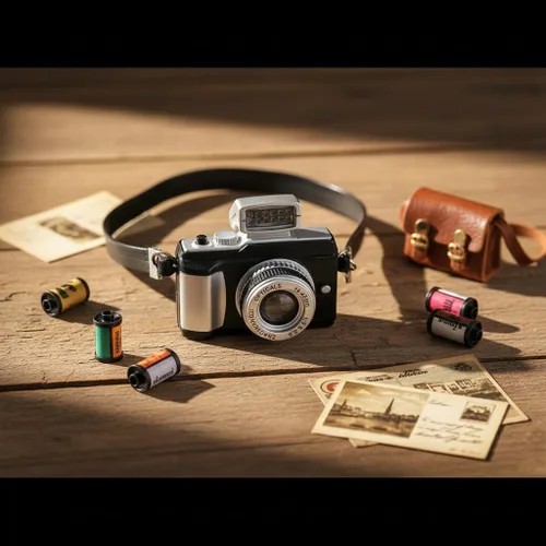 Vista 8 de Mini cámara negra para muñecas, cámara digital réflex digital en miniatura, estilo vintage, plástico, escala 1:12, tema retro, accesorio para casa
