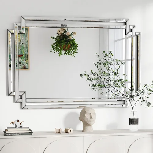Vista 11 de Espejo decorativo para decoración de pared, elegante espejo de sala de estar de 24 x 36 pulgadas con piezas de vidrio y borde biselado, moderno