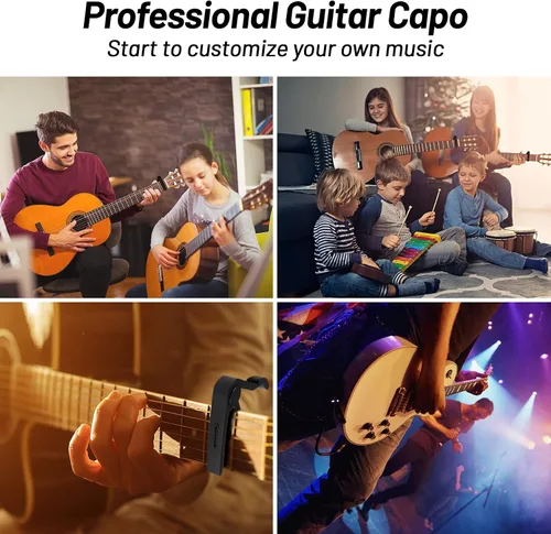 Vista 5 de Cejilla de guitarra, cejilla negra, soporte para púas en la cejilla para guitarra acústica y eléctrica, ukulele, mandolina, banjo (negro)