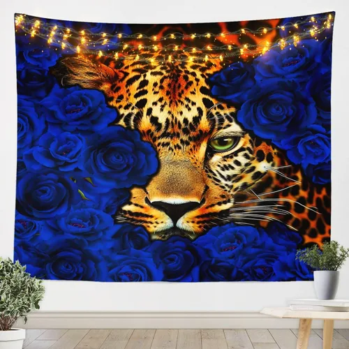 Vista 8 de Tapiz femenino de flores de rosas rojas, tapiz de pared para el día de San Valentín, decoración de habitación de niñas y mujeres, cielo estrellado