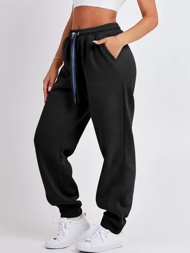 Vista 4 de ANRABESS Pantalones deportivos holgados de forro polar de cintura alta para mujer, pantalones deportivos Y2K para adolescentes y niñas