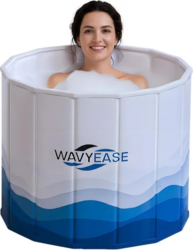 Vista 8 de WAVYEASE® Bañera portátil para adultos - (31.5 pulgadas de largo x 26 pulgadas de alto) bañera fría plegable para recuperación - Bañera de remojo