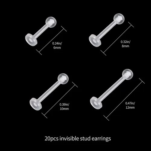 Vista 2 de Aretes transparentes de plástico para piercing deportivo, para el vientre, septum, ceja, labio, cartílago, tragus, labios, labio, retenedores
