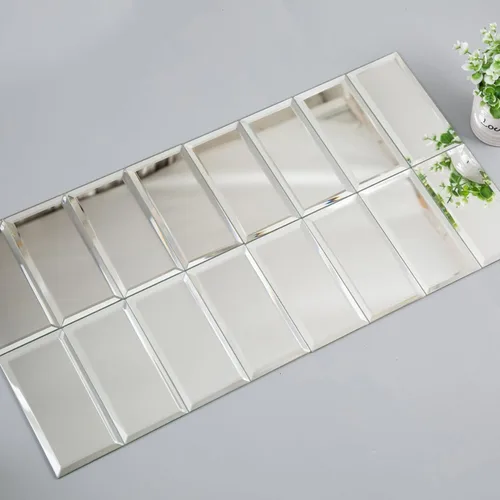 Vista 9 de Azulejos de Espejo para Salpicadero de Cocina, Tira Plateada, 12x12 Pulgadas, Azulejo de Espejo Biselado para Pared de Baño
