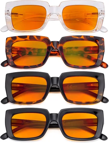 Vista 3 de Eyekepper Paquete de 4 lentes de lectura con bloqueo de luz azul, cuadrados de gran tamaño, para lectura de computadora, teñido de naranja, +0.50