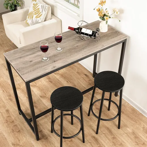 Vista 5 de HOOBRO Taburetes de bar, juego de 2 sillas de bar, taburetes altos redondos para cocina con reposapiés, taburetes de barra de desayuno, marco