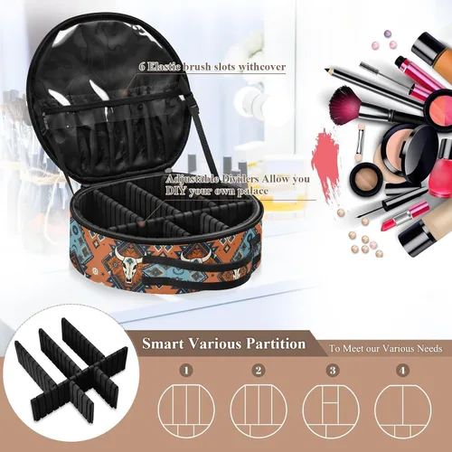Vista 3 de ALAZA Bolsa de cosméticos de calaveras geométricas aztecas tribales indias, estuche organizador de maquillaje de viaje, bolsa de aseo portátil