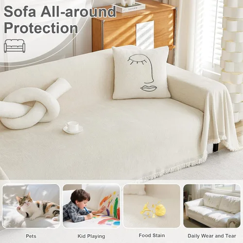 Vista 5 de OstepDecor Funda de Sofá de Chenilla, Fundas de Sofá Beige Lavables, Fundas de Sofá Seccional para Sofá en Forma de L, Funda Manta de Sofá, Fundas