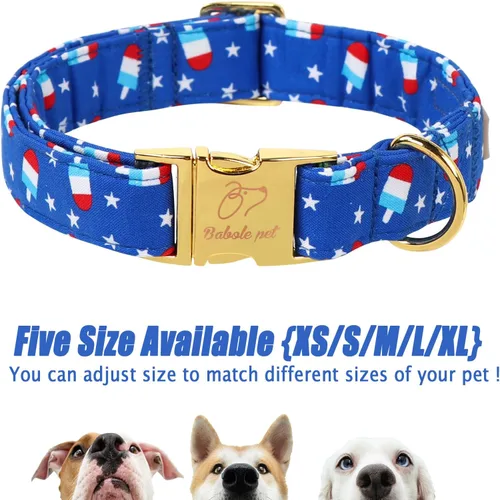 Vista 327 de Collar para perros del 4 de julio, collares patrióticos azules para cachorros y perros pequeños, ligero y ajustable 1776 collares para cachorros