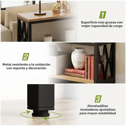 Vista 7 de LITTLE TREE Mesa consola con estantes de almacenamiento, mesa industrial de 3 niveles de 70.9 pulgadas para sala de estar, mesa larga de vestíbulo