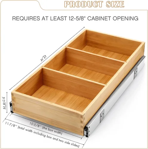 Vista 4 de Fabsome Organizador de Cajón Extraíble para Gabinete de Cocina, Estante de Almacenamiento y Organización de Madera de Bambú Deslizante, Estante
