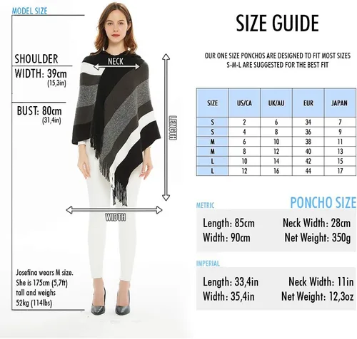 Vista 5 de Ferand - Suéter tipo poncho a rayas para mujer, estilo casual, chal con flecos versátiles