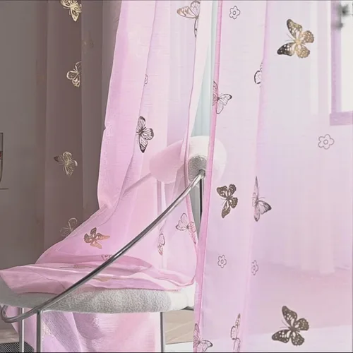 Vista 12 de Jubilantex Paneles de cortinas transparentes de mariposas negras y doradas de 52 pulgadas de ancho para dormitorio de niñas, elegantes cortinas