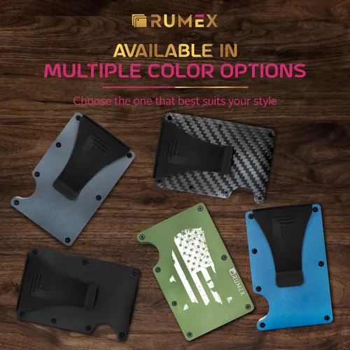 Vista 7 de RUMEX Cartera de metal y tarjetero para hombre, cartera delgada antirrobo con bloqueo RFID para hombres, diseño de metal elegante y minimalista