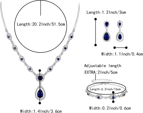 Vista 6 de BriLove Juego de joyas nupciales de boda para mujer, circonita cúbica, lágrima, collar en Y, aretes colgantes para fiesta, accesorios de graduación