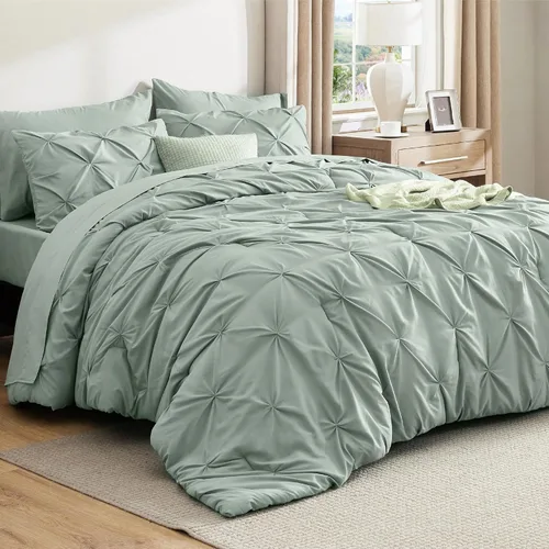 Vista 46 de Bedsure - Juego de edredón tamaño individual gris - Ropa de cama tamaño individual en una bolsa de 5 piezas, juego de cama Pintuck GentleSoft™