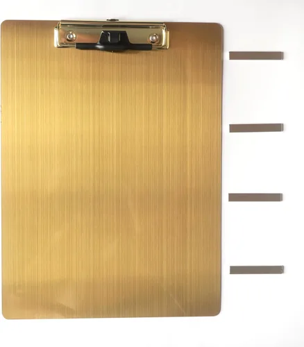 Vista 11 de Portapapeles magnéticos de acero inoxidable 4 x 6, portapapeles dorados pequeños tamaño A6, tablero de clip de metal con clip de perfil bajo