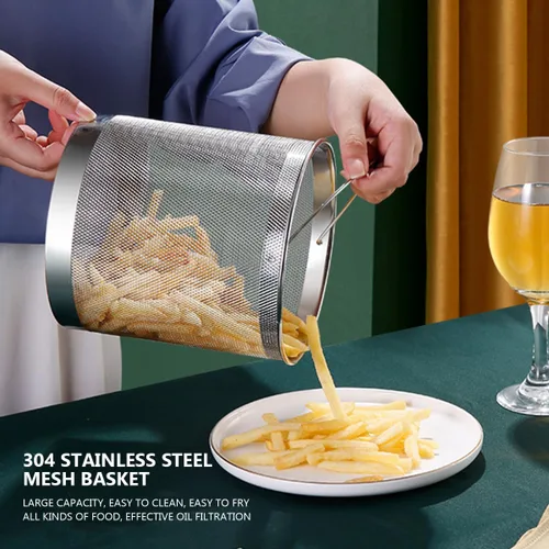 Vista 7 de Freidora con tapa y cesta – Vaporizador de espárragos de acero inoxidable 2 en 1 olla con vapor de malla para papas fritas, pollo, cocinar verduras