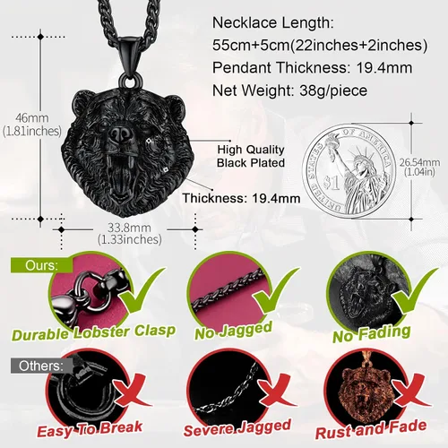 Vista 6 de FaithHeart Collar con colgante de pata de oso de acero inoxidable, collar escandinavo nórdico auténtico, joyería vikinga personalizada personalizada