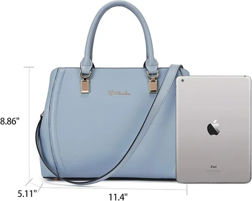 Vista 5 de BOSTANTEN Bolso de piel para mujer con asa superior bolso de hombro bolso cruzado azul y cuero para mujer con bloqueo RFID cremallera alrededor