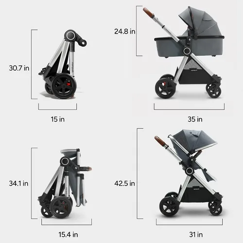 Vista 2 de Mompush Ultimate2 - Cochecito con moisés y tabla de paseo para recién nacidos a niños pequeños Gris