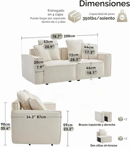 Vista 2 de WILLOVE Juego de sofá modular modular, sofá nube de felpilla con reposabrazos anchos y 8 almohadas, sofás de asiento profundo para sala de estar, 4