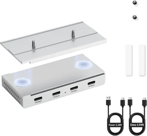 Vista 10 de EJAY Concentrador magnético USB-C de 4 puertos de 10 Gbps para Mac y Windows Aluminio Montaje flexible Se fija debajo del escritorio