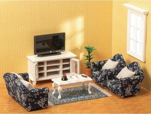 Vista 3 de Muebles de casa de muñecas en miniatura a escala 1 y 12 – Juego de muebles de casa de muñecas de madera para sala de muñecas – Muebles de casa