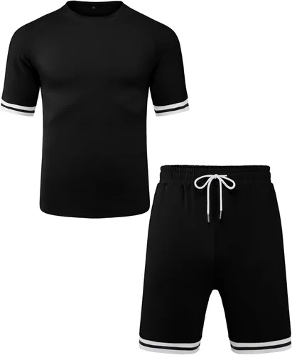 Vista 4 de Babioboa Conjunto corto de 2 piezas para hombre, conjunto deportivo de verano a la moda, casual, pantalones cortos, ajustado, deportivo, sudadera