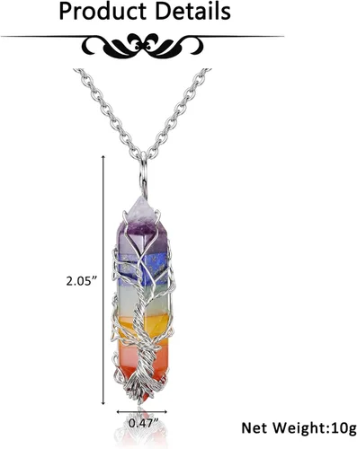 Vista 7 de GEHECRST Collar de cristal curativo, árbol de la vida, envuelto en alambre de cuarzo natural, piedra de cristal de piedra preciosa, collar con dije