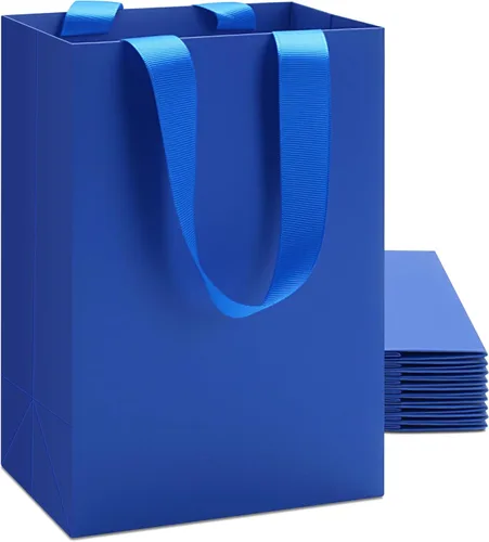 Vista 10 de Bolsas de regalo negras con asas, 10 bolsas de papel kraft de 5.25 x 3.75 x 8 pulgadas para bodas, fiestas, negocios, venta al por menor Negro