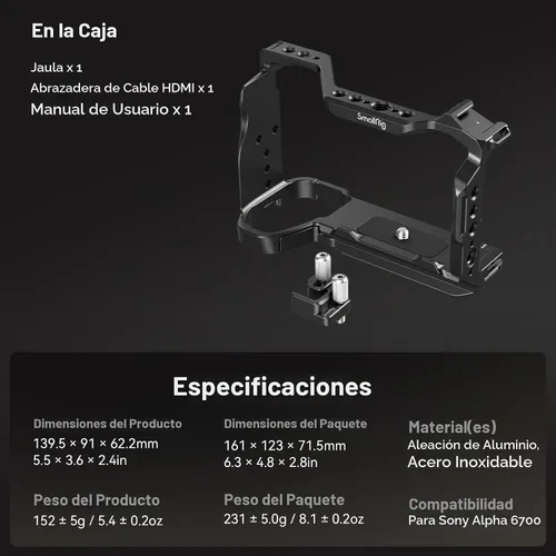 Vista 7 de Kit de Jaula SmallRig para Sony A6700 con Abrazadera de Cable para HDMI, Placa de Liberación Rápida Integrada para Tipo Arca, Jaula de Vídeo
