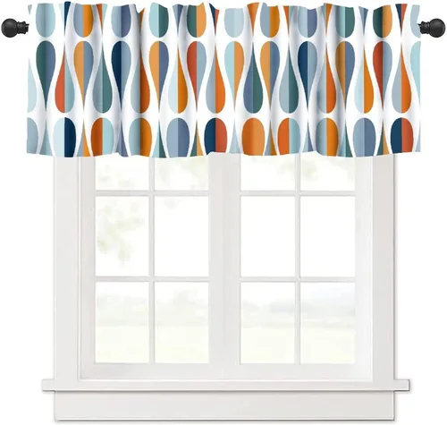 Vista 26 de Cenefa de cortina geométrica para ventanas, cenefa moderna con bolsillo para barra, 1 panel, cortinas cortas abstractas para playa, cortinas cortas