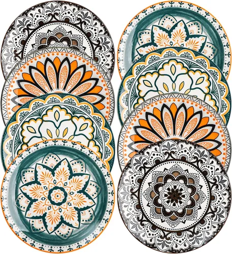 Vista 6 de Foraineam 8 platos de ensalada, platos de postre florales de porcelana de 8.5 pulgadas, coloridos juegos de platos redondos para almuerzo, ensalada
