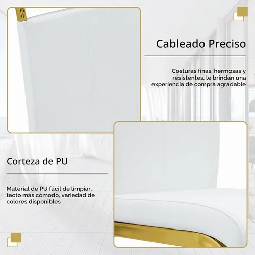Vista 6 de Ebullient Juego de mesa de comedor para 4, mesa de comedor rectangular y sillas de comedor de piel sintética blanca, juego de mesa de comedor de 5