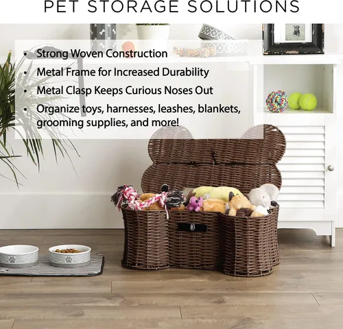 Vista 7 de Bone Dry Pet Storage Collection - Cesta de juguetes, tamaño mediano, 21 x 13 x 8 pulgadas, mimbre de plástico beige