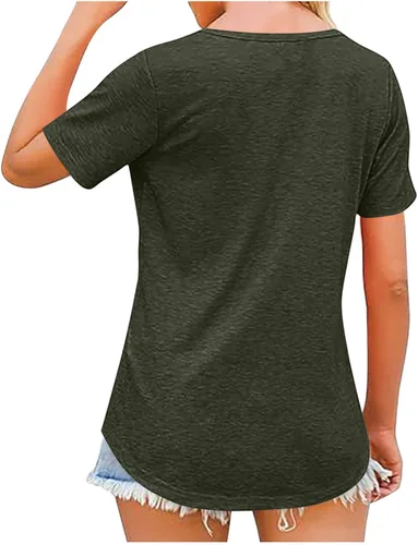Vista 6 de Camisetas de verano para mujer, cuello en V entrecruzado, manga corta, holgadas, elegantes, casuales, básicas, suaves