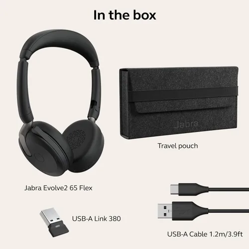 Vista 10 de Jabra Evolve2 65 Flex - Auriculares estéreo inalámbricos, Bluetooth, tecnología ClearVoice con cancelación de ruido y ANC híbrido, funciona
