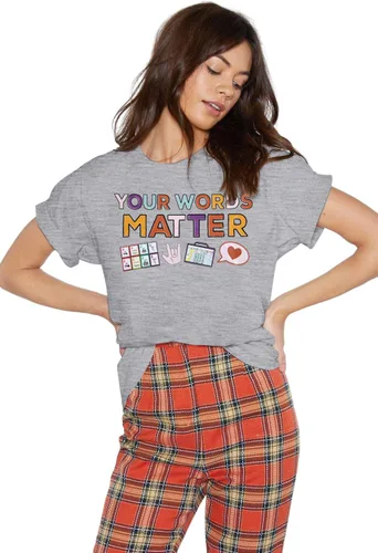 Vista 3 de Camiseta con texto en inglés "Your Words Matter", camiseta para profesora de educación especial, camiseta con gráfico inspirador