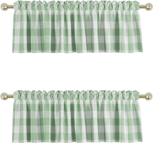 Vista 9 de UPOPO 2 cortinas de cocina a cuadros de búfalo, clásicas, a cuadros, estilo granja, cenefa para ventana, sala de estar, dormitorio, bolsillo