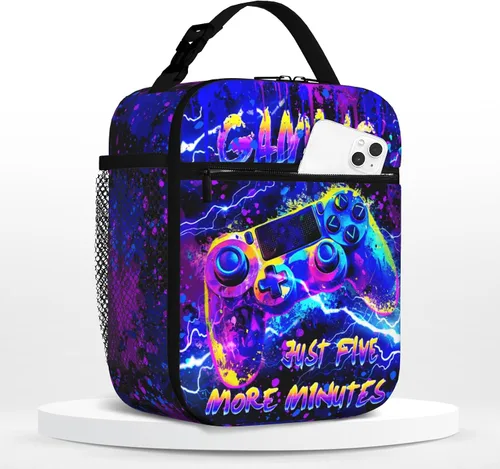 Vista 19 de Lonchera de béisbol para niños, con aislamiento, con diseño de calavera y béisbol, lonchera para niños, escuela, trabajo, oficina, viajes, picnic