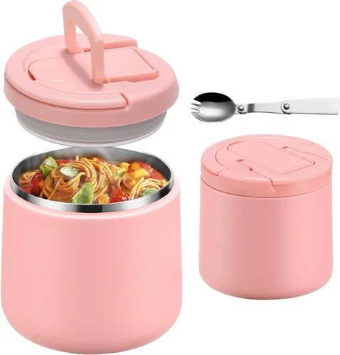 Vista 12 de Tarro aislado al vacío de 14 onzas con tapa de hebilla, termo de sopa para niños de comida caliente, boca ancha, a prueba de fugas, de acero