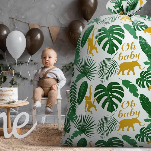 Vista 4 de Teling 2 bolsas de regalo extra grandes de 80 x 60 pulgadas para baby shower, selva, safari, animales, bolsas de regalo de plástico para regalos