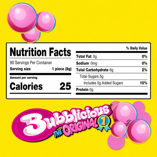 Vista 2 de Bubblicious Goma de mascar para adultos y niños, 18 paquetes de 5 piezas (90 piezas en total) Individually Wrapped Bubblegum, Bulk Pack, Great for