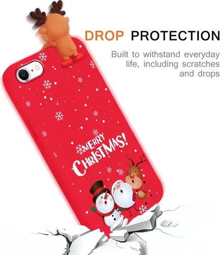 Vista 4 de Pack de 2 Fundas Lindas de Navidad para iPhone 7/8 / SE 2020/2022 4.7", Oso Rojo, Alce, Muñeca 3D, Muñeco de Nieve, Patrón Feliz Navidad, Silicona